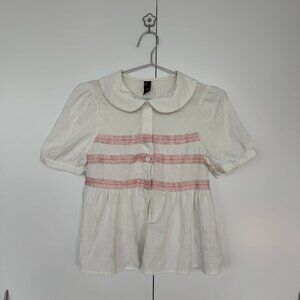 Cider Puff Sleeve Collar Lace Blouse